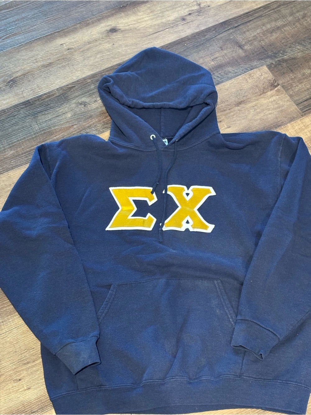 Jerzees Navy Pullover Hoodie with Gold Lettering